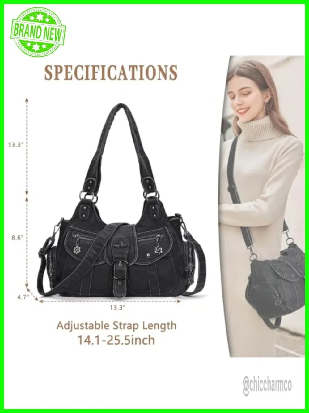 Vegan Leather Hobo Shoulder Bag Crossbody Purse Roomy Tote